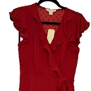 Monteau Pin Dot Ruffle Red Dress